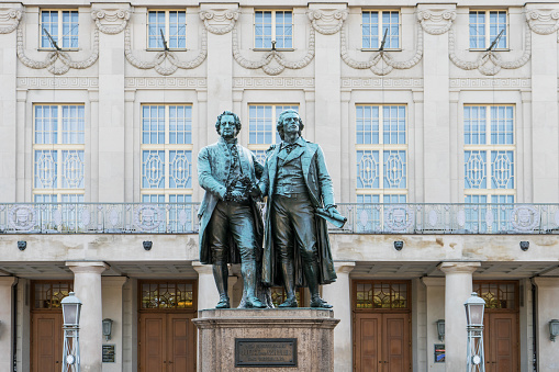 Monument to Goethe and Schiller before the National-theater in Weimar