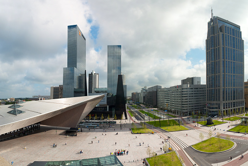 Rotterdam, the Netherlands - September 14, 2014: The new railway station of Rotterdam was opened in 2014. View from the Groothandel (Wholesale) building
