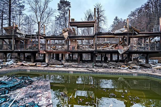 A bathroom that was destroyed by fire or a bomb explosion concept image.