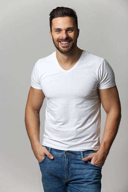 istock Handsome young man,boy,posing in white t shirt 637617844