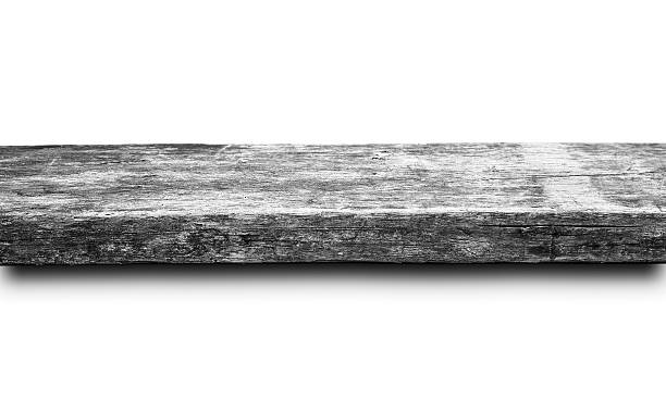 istock Empty top of natural wood  shelves isolated on white background 637625428