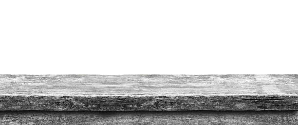 Empty top of natural wood  shelves isolated on white background