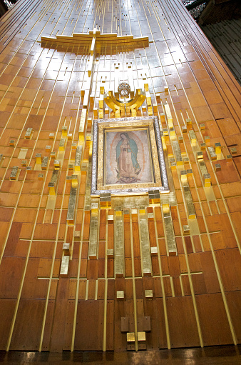 Mexico City, Mexico- October 31, 2016: The new Basilica has a circular floor plan so that the image of the Virgin can be seen from any stand point.