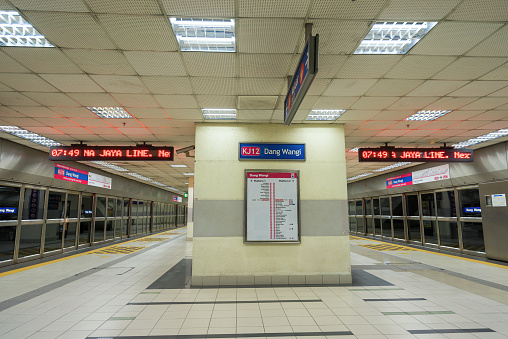Kuala Lumpur, Malaysia - December 24, 2016. The public using a light rail transit (LRT) service in Kuala Lumpur