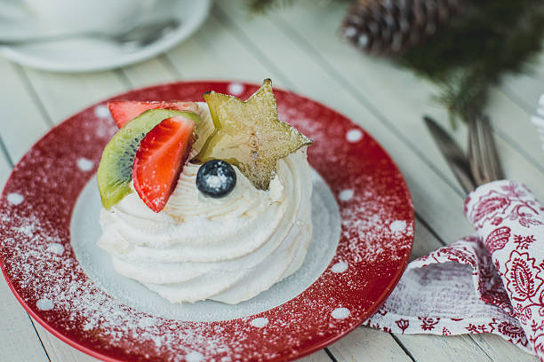 istock Beautiful white dessert on a red napkin 637631204