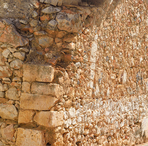 istock Old wall of limestone rocks. 637637012