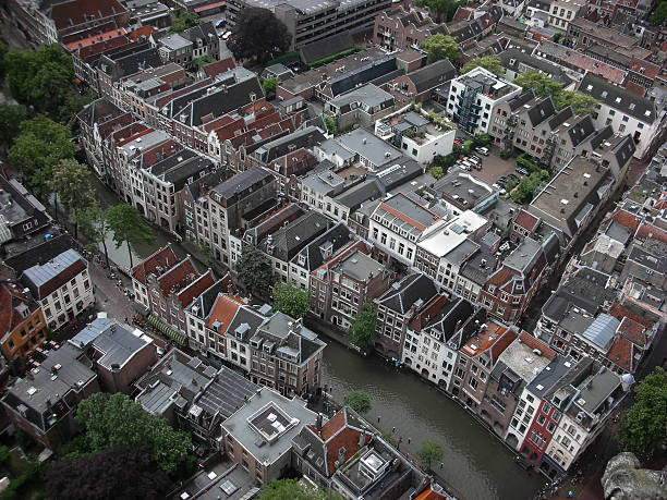 houses along a channel from the bell tower of Utrecht