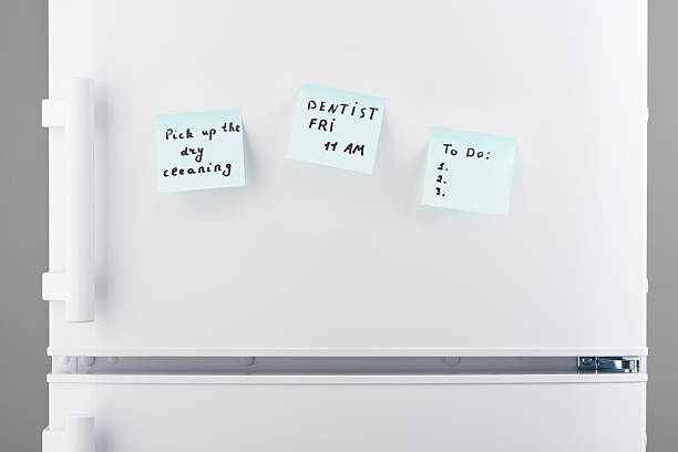istock Pick dry cleaning, dentist notes, to do list on refrigerator 637638568