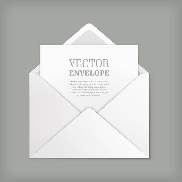 Vector realistic mockup of envelope. Blank template of open white envelope with empty sheet. Vector realistic mockup for letter or invitation card. Symbol of postal message, post mail, email or business document. Icon isolated. envelope stock illustrations