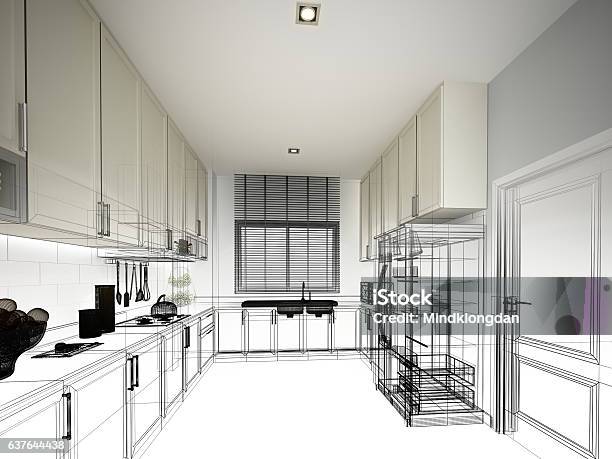 Abstract Sketch Design Of Interior Kitchen Stock Illustration - Download Image Now - Kitchen, Architect, Abstract