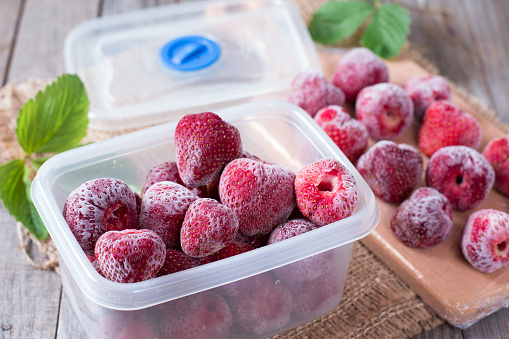 Frozen strawberries in box