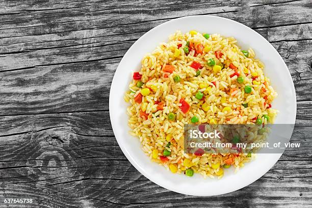 Sweet Corn Red Bell Pepper Green Peas Delicious Healthy Risot Stock Photo - Download Image Now