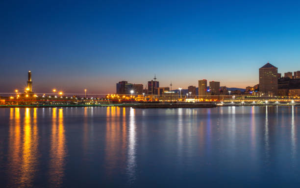 istock Charm by night at genova italy ,View, reflection in water. 637646686