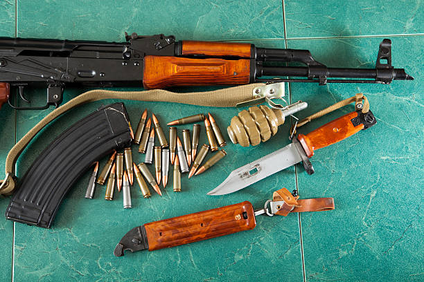 istock Military weapons, the gun and ammo 637648832