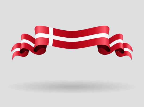 ilustrações, clipart, desenhos animados e ícones de bandeira dinamarquesa ondulado. ilustração vetorial. - bandeira dinamarquesa