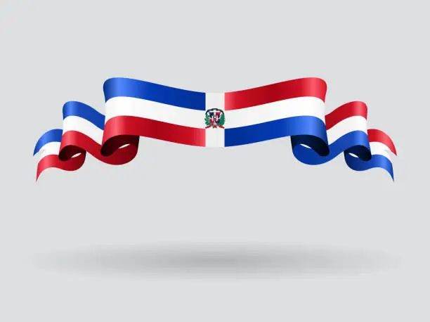 Vector illustration of Dominican Republic wavy flag. Vector illustration.