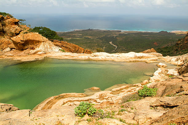 The mountain lake of Homhil on the island of Socotra stock photo