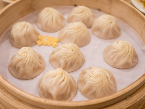 istock Closeup of Xiao Long Bao, Streamed Pork Dumplings 637654502