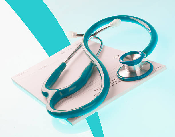 istock Empty medical prescription with a stethoscope 637655532