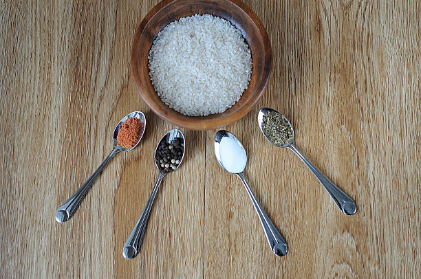 istock The rice and mix spices on wooden background 637658402