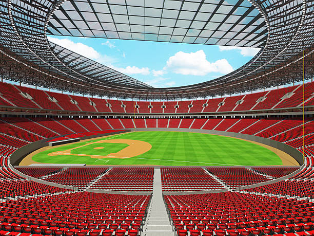 istock Baseball stadium with red seats and VIP boxes 637663150