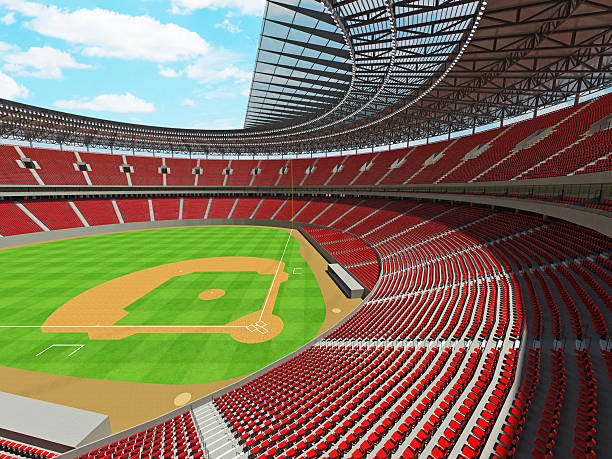 istock Baseball stadium with red seats and VIP boxes 637663196