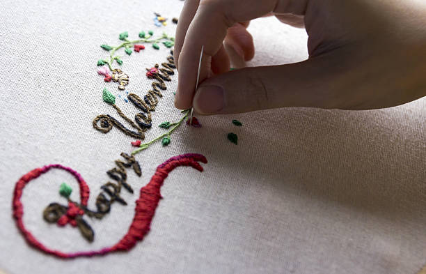 young woman hands are embroidered happy valentines day - rose rosé women valentines day imagens e fotografias de stock