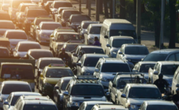 blurred traffic jam in bangkok road - multiple lane highway imagens e fotografias de stock