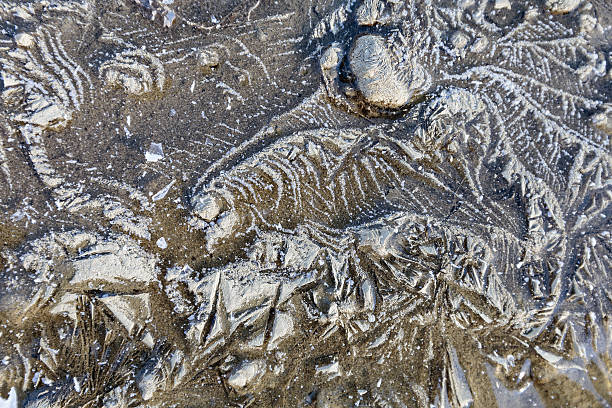 istock Texture of frozen sand covered with snow 637664354