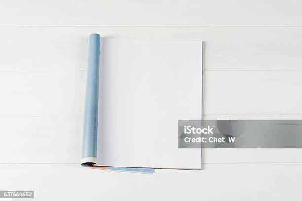 Mockup Magazines Or Catalog On Wooden Table Background Stock Photo - Download Image Now