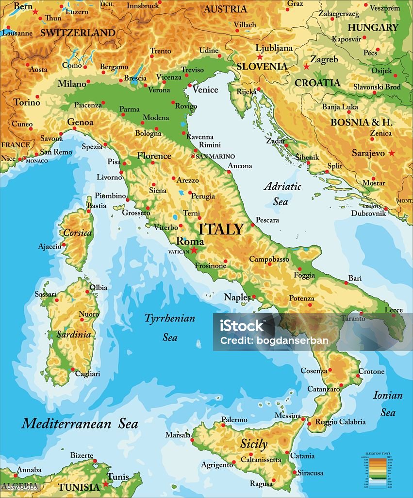 Mappa Di Rilievo Italia - Immagini vettoriali stock e altre immagini di Carta  geografica - Carta geografica, Italia, Milano - iStock