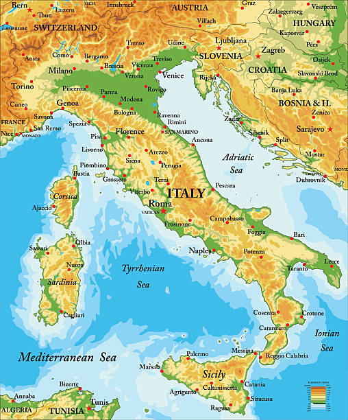 illustrazioni stock, clip art, cartoni animati e icone di tendenza di mappa di rilievo italia - bari