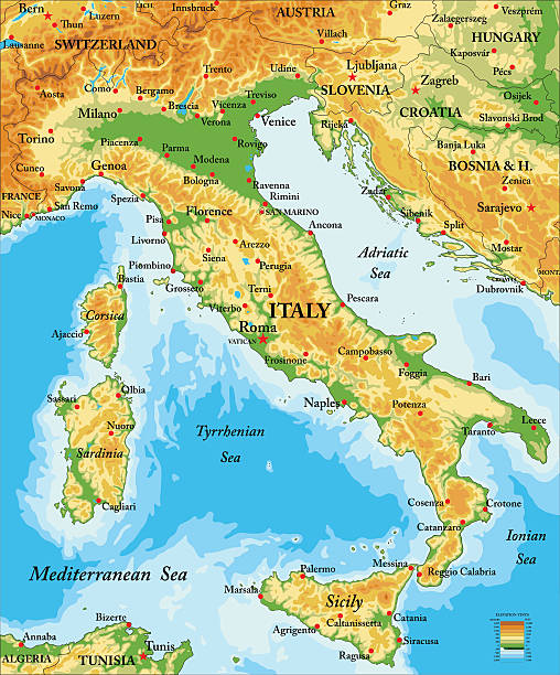 イタリア救援マップ - italy map sicily cartography点のイラスト素材／クリップアート素材／マンガ素材／アイコン素材