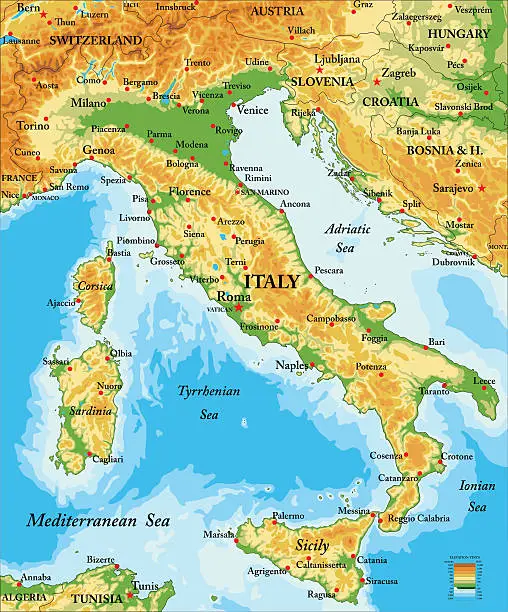 Vector illustration of Italy relief map