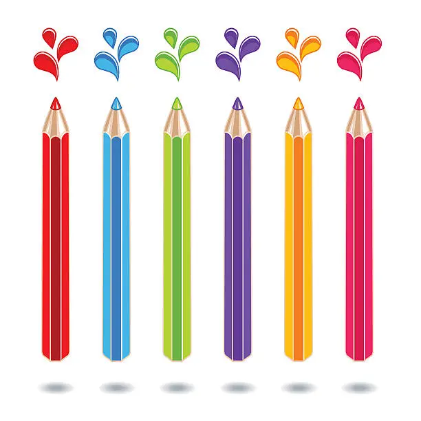 Vector illustration of colored pencils with color blots on a white background