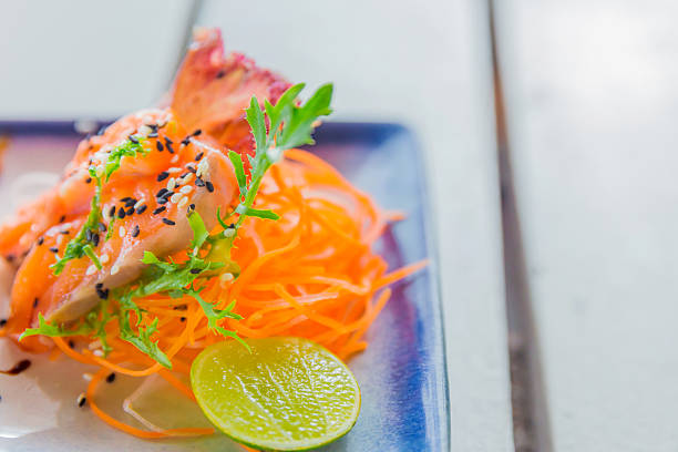Close up salmon sashimi salad