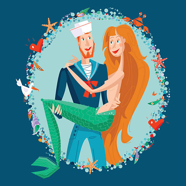 Sailor and mermaid.  St. Valentine’s Day. Sailor and mermaid.  St. Valentine’s Day. Vector illustration mermaid dress stock illustrations