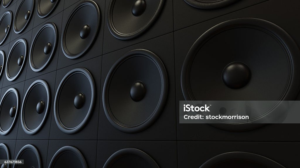 Parede de Amplificadores Pretos de Classe - Foto de stock de Música royalty-free