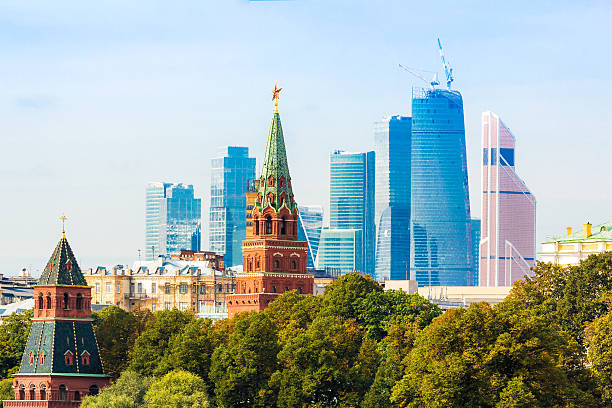 istock Moscow City business district with Kremlin tower 637671898
