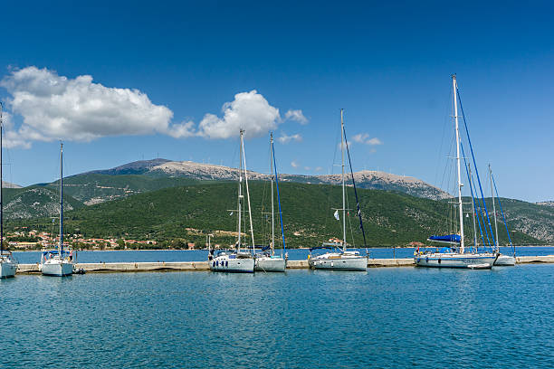 Sami, Kefalonia, Greece, May 26 2015: Port of town of Sami Sami, Kefalonia, Greece - May 26 2015:   Panorama of Port of town of Sami, Kefalonia, Ionian islands, Greece lixouri stock pictures, royalty-free photos & images