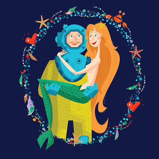 Diver and mermaid.  St. Valentine’s Day. Diver and mermaid.  St. Valentine’s Day. Vector illustration mermaid dress stock illustrations