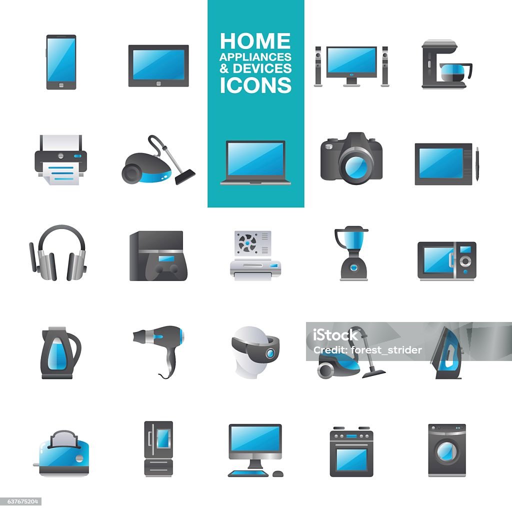 Home Appliances & hardware devices Icons Household Appliances, electronics devicei, home equipment icon set Computer Printer stock vector