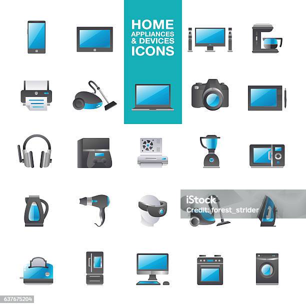 Home Appliances Hardware Devices Icons Stock Illustration - Download Image Now - Computer Printer, Air Conditioner, Appliance