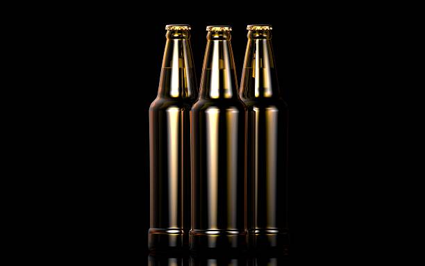 istock Bottles of beer on a black background. 3d illustration. 637675614