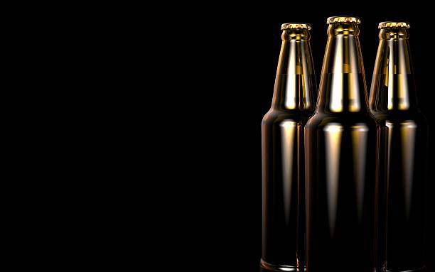 istock Bottles of beer on a black background. 3d illustration. 637675624