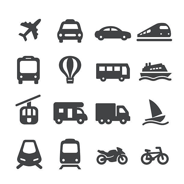 illustrazioni stock, clip art, cartoni animati e icone di tendenza di set icone trasporto - serie acme - automobile immagine
