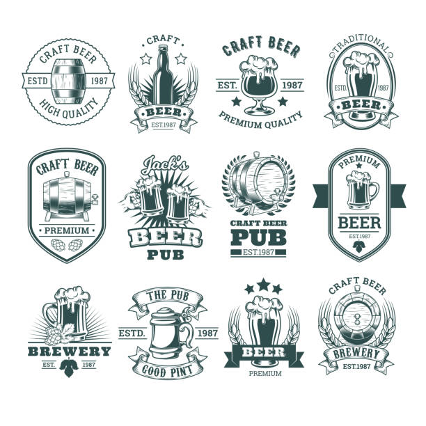 Collection of retro beer emblems, badges, stickers Vector collection of retro beer emblems, badges, stickers isolated on white. germany illustrations stock illustrations