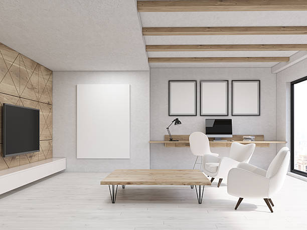 istock Living room with wooden elements 637689084