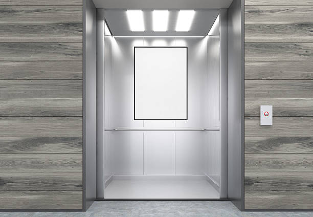 istock Close up of elevator cabin with vertical poster 637691776