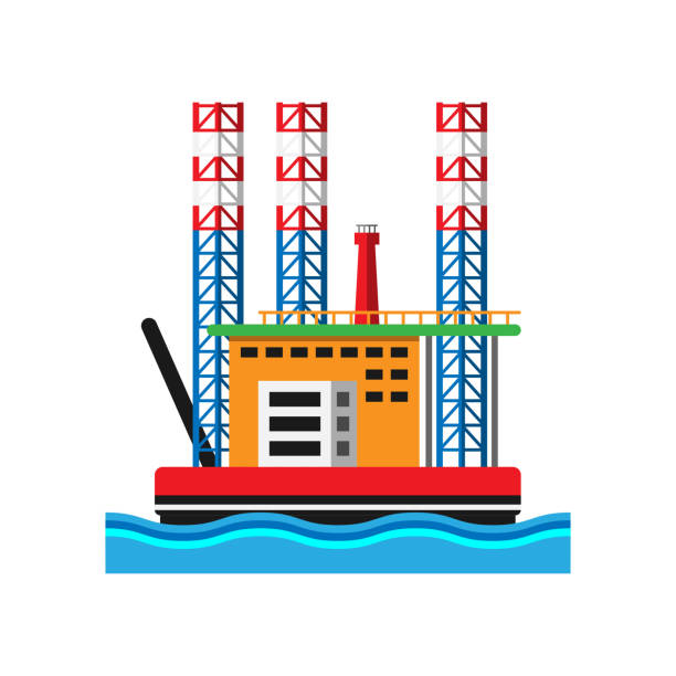 오일 추출 플랫폼 벡터 일러스트레이션 - oil rig sea remote oil industry stock illustrations